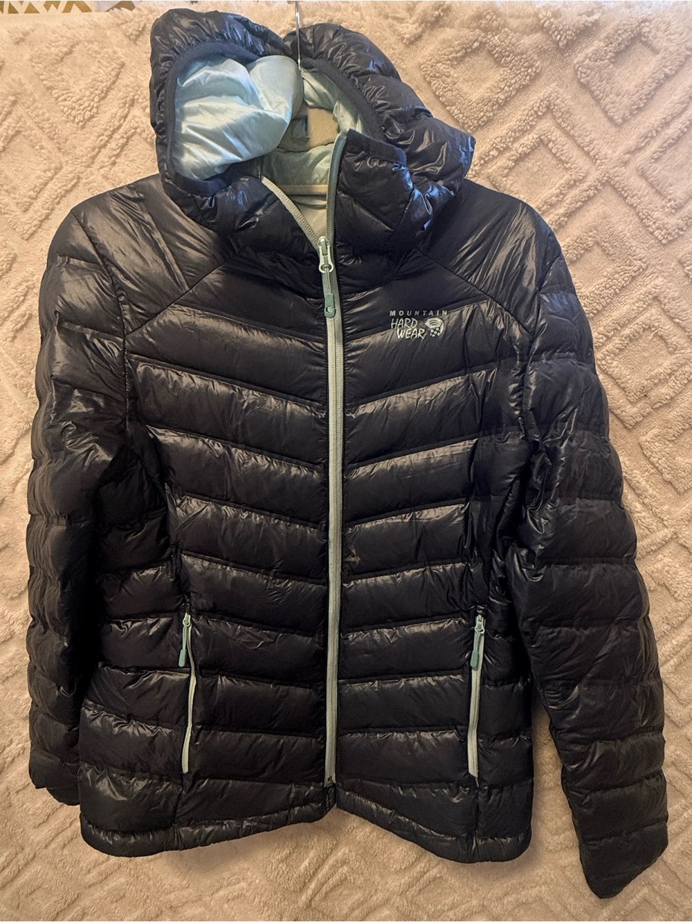 Mountain Hardwear Women's Black Puffer Jacket with Mint Trim
